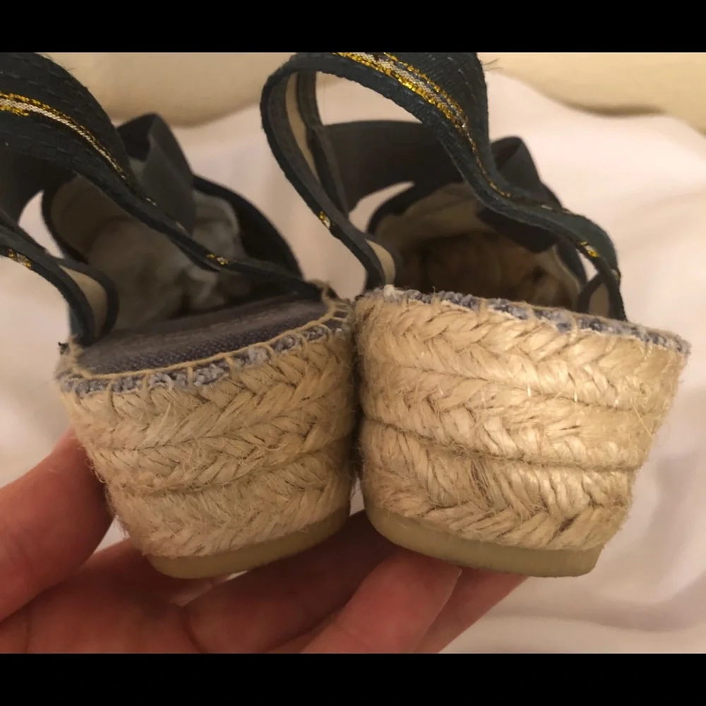 Women's Navy Blue Espadrille Slingback with Gold Accent